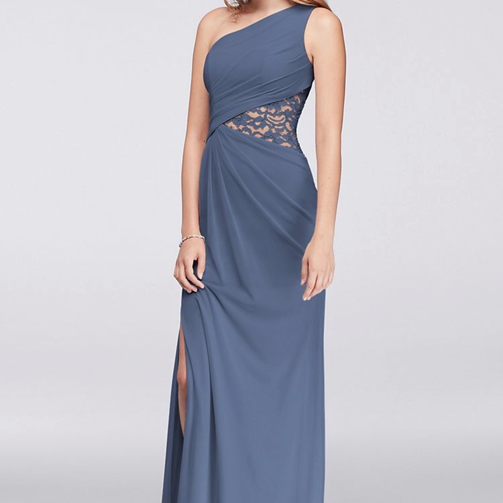 David's Bridal One-Shoulder Mesh Dress